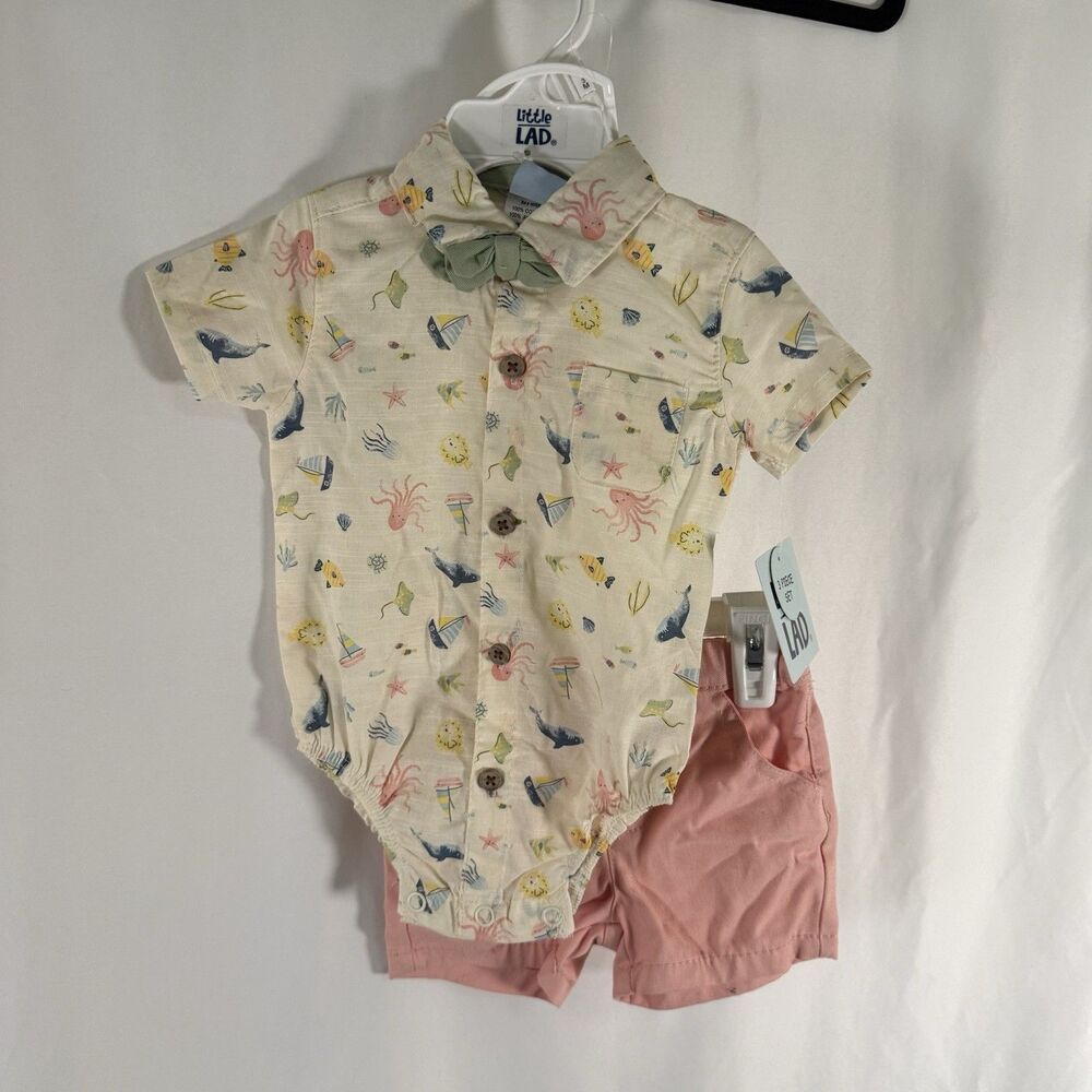New Little Lad Summer Set Baby Boy 0-3 Months Short Sleeve SHorts Ocean Sailboat